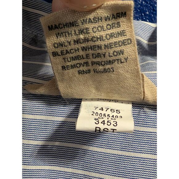 Duluth Trading Wrinklefighter Button-Down Shirt Women's 1X Blue White Pinstripe - Picture 16 of 16